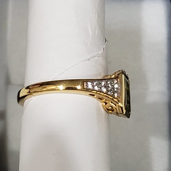 SOLD! Peridot & Zircon ring in 14K YG over 925SS - Picture 4 of 5